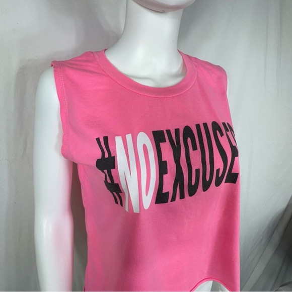 On Fire Pink #No Excuses Cut-Off Muscle Tank Cropped Top - Picture 2 of 4